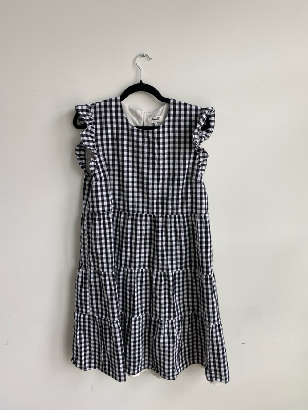 Amalli Talli Black & White Gingham Ruffle Sleeve Dress